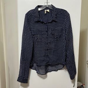 navy blue floral button down blouse from passport